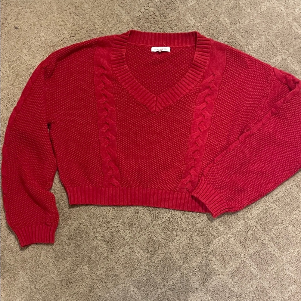 Honey Punch Red V-Neck Sweater